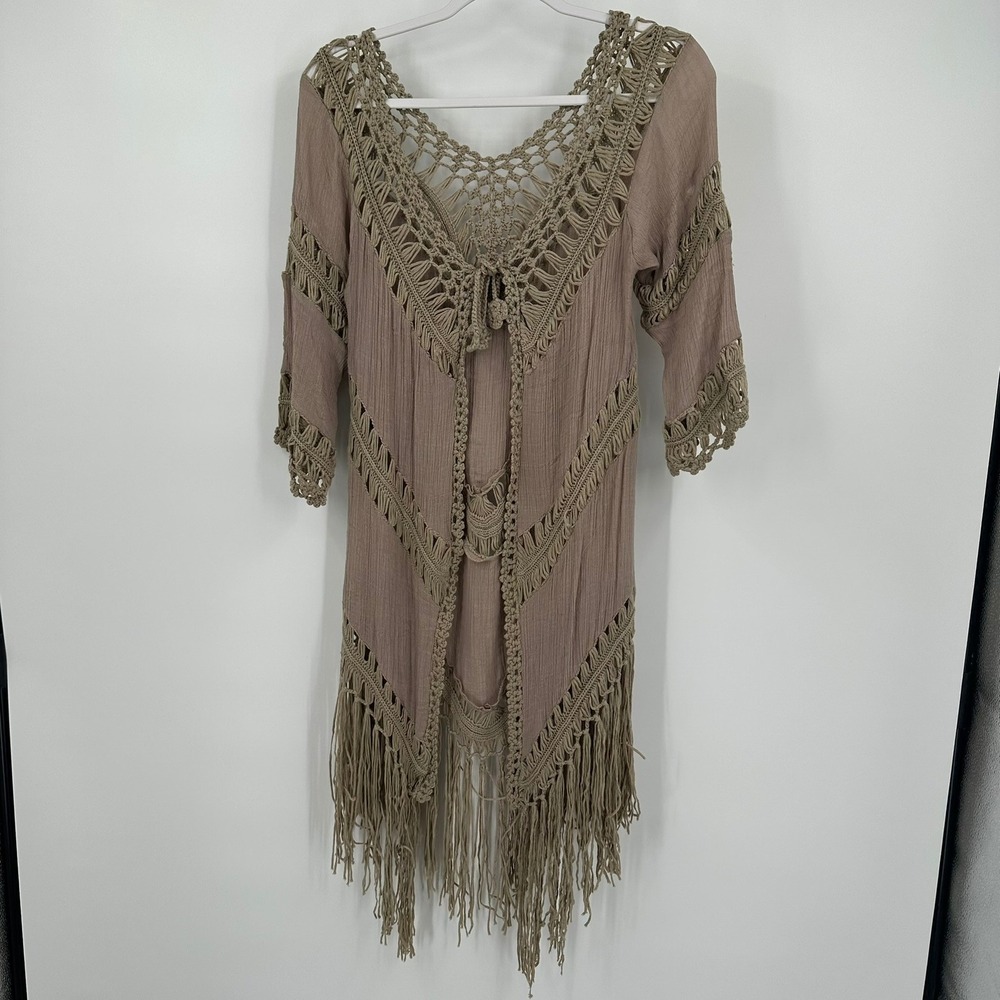 Womens Boho Crochet Fringe Cardigan Sz S Festival Hippie Artsy Cottagecore Gypsy